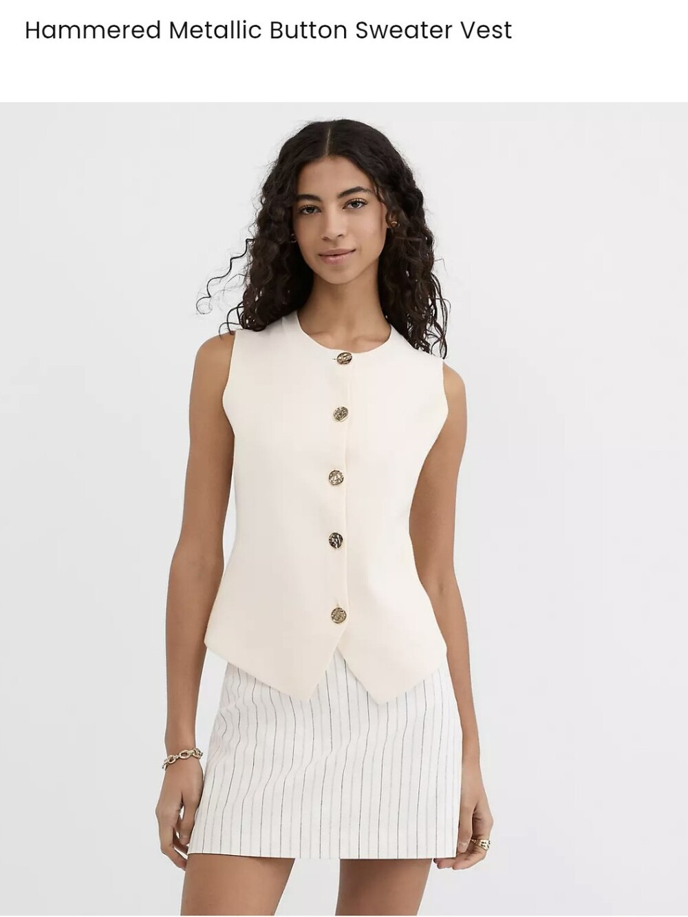 LOFT Cream Buttoned Sleeveless Knit Vest